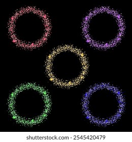 Set von hellen glänzenden glitzernden Rahmen (golden, blau, rot, grün, violett) auf schwarzem Hintergrund. Vektorgrafik für Neujahrs- oder Weihnachtsplakate, Banner, Karten, Anzeigen, soziale Medien, Web