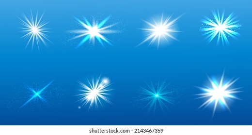 A set of bright shiny iridescent rays of a multi-colored sky .Sun glare letting in light.bright sun on a blue sky