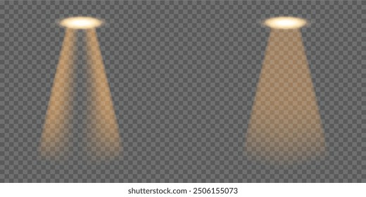 Set of bright spotlights. Light source, studio lighting, walls.