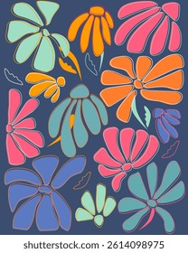 Set of bright spring and summer flowers. Abstract illustration with flowers. Floral print, splash, background. cover wrapping paper, stickers. stickers