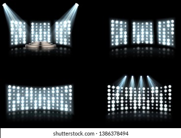 Set of Bright stadium arena lighting spotlight