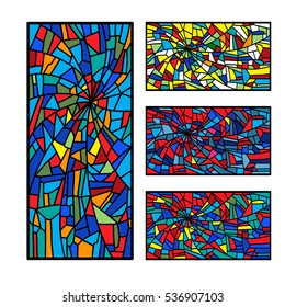 Set bright stained glass decorative pattern colored mosaic