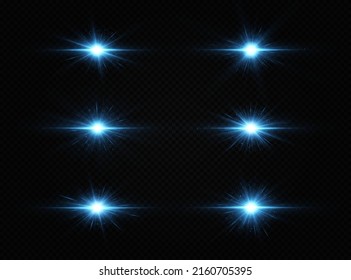 Set of bright star. Blue glowing light. Light Effect Bright Star, Christmas Star.