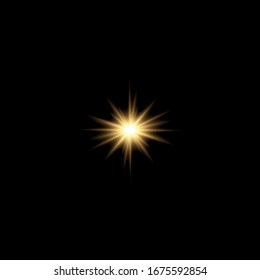 Set of bright Star. Yellow glowing light explodes on a transparent background. Transparent shining sun, bright flash. To center a bright flash. Sparkling magical dust particles. Vector sparkles.