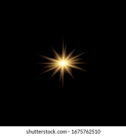 Set of bright Star. Yellow glowing light explodes on a transparent background. Transparent shining sun, bright flash. To center a bright flash. Sparkling magical dust particles. Vector sparkles.