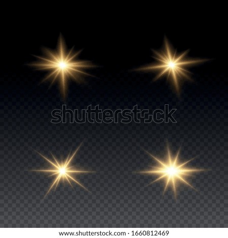 Set of bright Star. Yellow glowing light explodes on a transparent background. Transparent shining sun, bright flash. To center a bright flash. Sparkling magical dust particles. Vector sparkles.