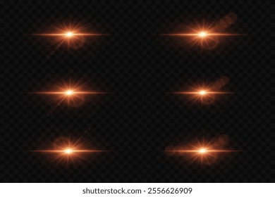 Set of bright stars and flares. The light effect of a bright star and explosion, a magical glare of light.