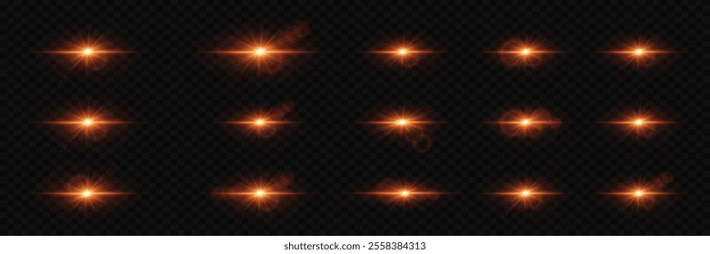 Set of bright stars and flares. The light effect of a bright star and explosion, a magical glare of light.