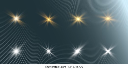  Set of bright stars on a transparent background for vector and illustrations.