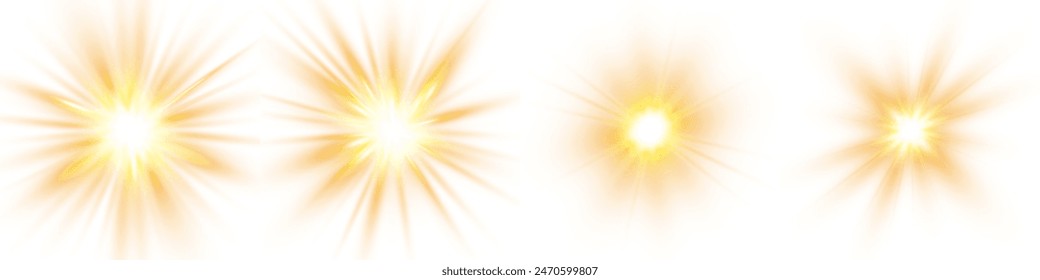 Conjunto de estrellas brillantes. Efecto de luz de diseño especial translúcido de luz solar sobre un fondo blanco. Ilustración vectorial