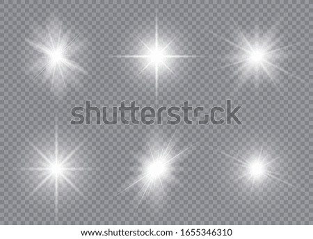 Set of bright stars. Sunlight translucent special design light effect. Vector illustration