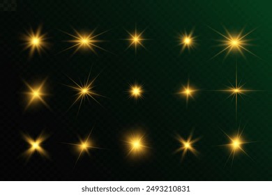 Conjunto de estrellas brillantes.Chispa de luz.La estrella parpadea brillantemente.Conjunto de efectos brillantes.	