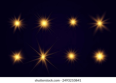 Conjunto de estrellas brillantes.Chispa de luz.La estrella parpadea brillantemente.Conjunto de efectos brillantes.	