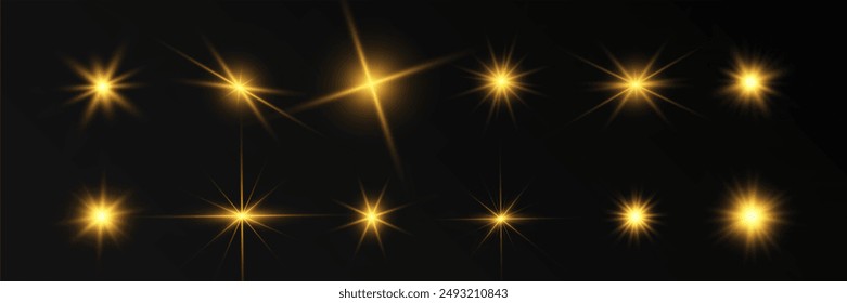 Conjunto de estrellas brillantes.Chispa de luz.La estrella parpadea brillantemente.Conjunto de efectos brillantes.	