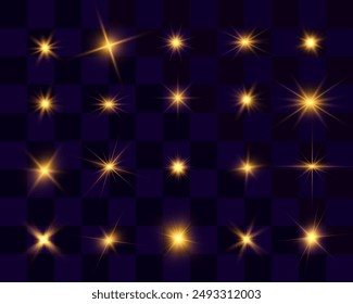 Conjunto de estrellas brillantes.Chispa de luz.La estrella parpadea brillantemente.Conjunto de efectos brillantes.