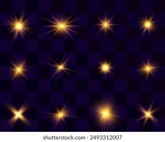 Conjunto de estrellas brillantes.Chispa de luz.La estrella parpadea brillantemente.Conjunto de efectos brillantes.