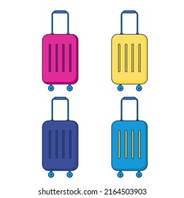 A set of bright suitcases.  Travel luggage. Isolated on white background. Vector illustration.