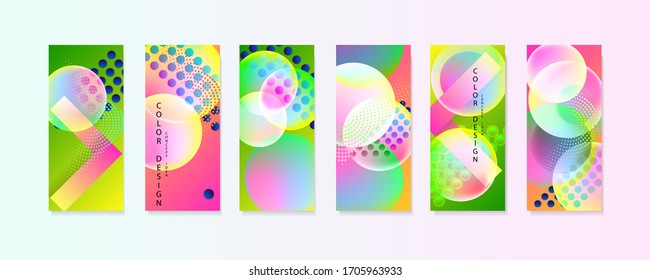 Set Bright summer juicy multicolored minimal poster. Collection of geometric stylish template design concept idea