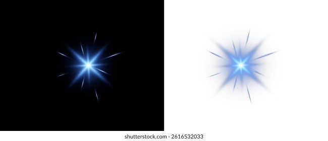 A set of bright suns. Flares with highlights of blue color, bright beautiful sun, set of suns, vector png.
