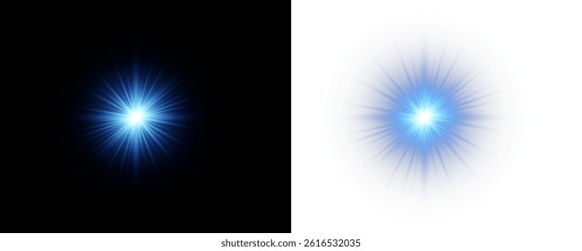 A set of bright suns. Flares with highlights of blue color, bright beautiful sun, set of suns, vector png.