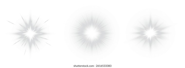 A set of bright suns. Flares with highlights of white color, bright beautiful sun, set of suns, vector png.