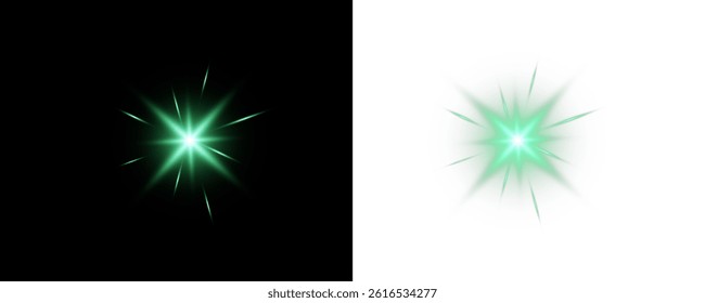 A set of bright suns. Flares with highlights of green color, bright beautiful sun, set of suns, vector png.