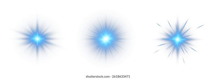 A set of bright suns. Flares with highlights of blue color, bright beautiful sun, set of suns, vector png.