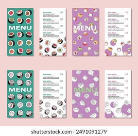 set of bright sushi menu illustrations