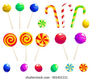 Set of bright sweet lollipops with gray background