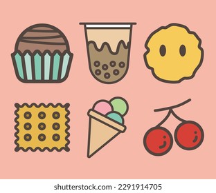  Set of bright sweets in vector style.