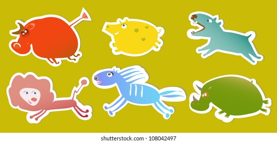set of bright tags with funny animals
