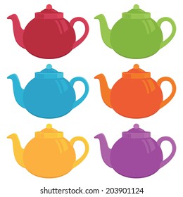 set of bright teapots isolated on white