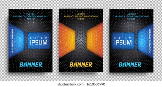 Set of bright technology banners.Abstract banner of geometric shapes .Bright background for sale .Vector illustration.	