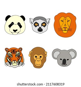 Set of bright vector animals on a white background.