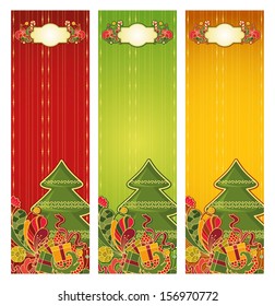 Set of bright vector cards with ornamental Christmas tree