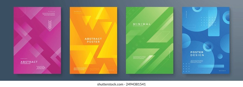 Set of bright vector colorful gradient geometric background for poster or brochure cover design