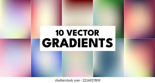 A set of bright vector gradients in trending color combinations. For covers, wallpapers, branding and other projects. You can use gradients for any of the projects.