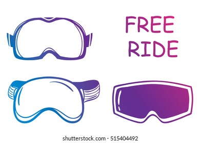 Set of bright vector icons. Ski and snowboard masks. Clip art for design