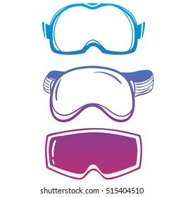 Set of bright vector icons. Ski and snowboard masks. Clip art for design