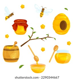 scharfe Vektorgrafik, Honig und Bienen, Bienenstock, ein Fass Honig, Honigapiar 