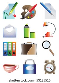 Set of bright vector office icons