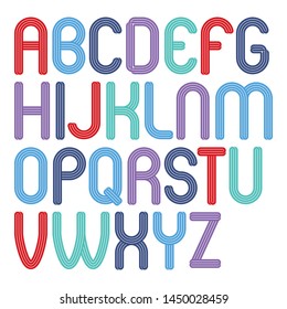 Set of bright vector upper case funky English alphabet letters isolated, for use in logo design for nightclub advertising