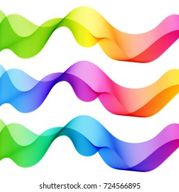 Set of Bright Vibrant Abstract Isolated Wave Lines for White Background. Smooth Wavy Horizontal Colorful Curved Lines.