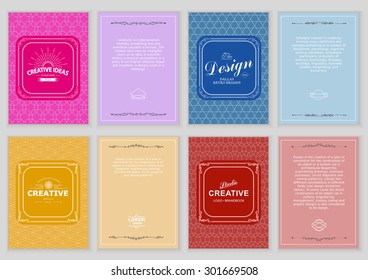 Set of Bright Vintage Labels, Logo, Frames, Floral Patterns and Brochures. 