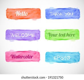 Set of bright watercolor banners for your design. Vector illustration.