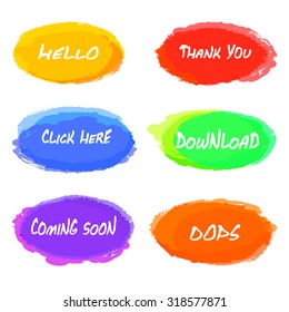Set of bright watercolor button and banners - grunge watercolor. Vector watercolor oval blotch collection, paint by brush strokes and splashes.  Design elements. Vector illustration. Eps 10.