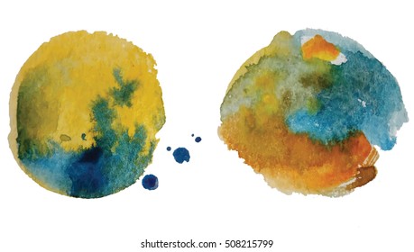 Set of bright watercolor round blobs. Vector icons isolated on white. Gorgeous clip art.