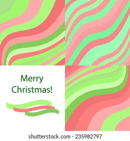 Set of bright wavy backgrounds with diagonal red and green stripes for Christmas and new year.