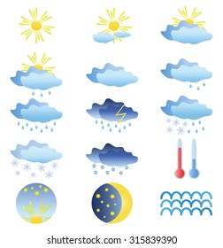 Set of bright weather icons.Vector illustration