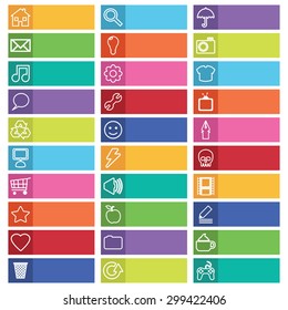 set of bright web buttons with infographic icons and copy space